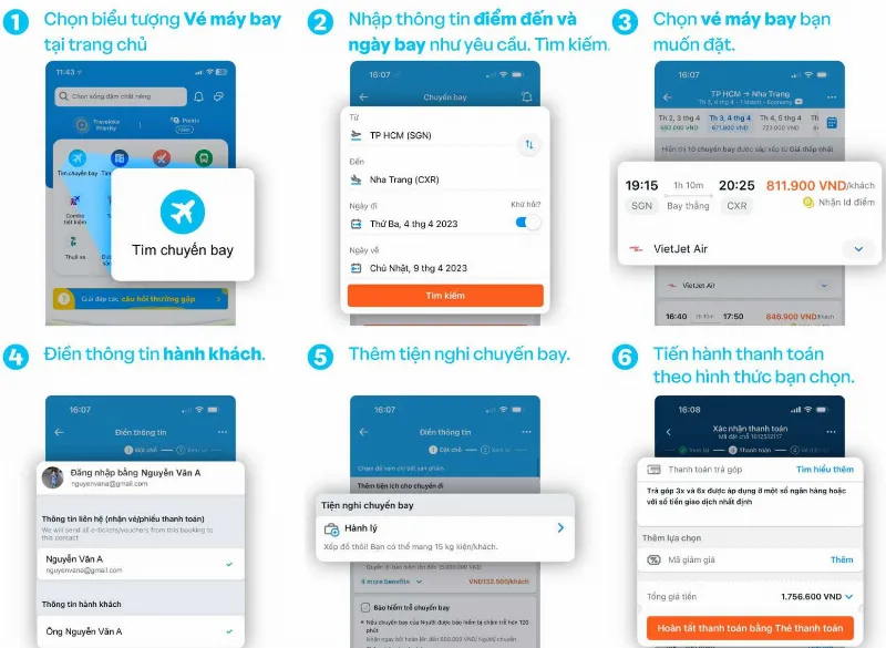 Các bước đặt vé trên Traveloka