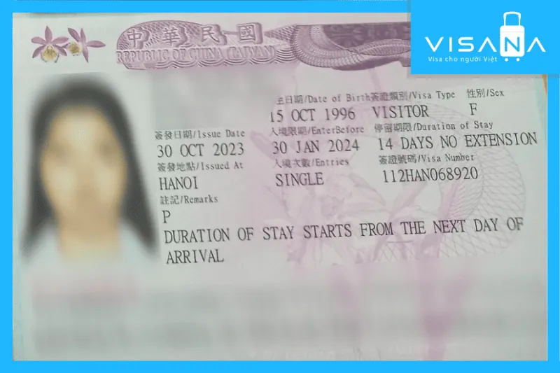 Hình ảnh visa Đài Loan