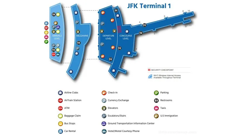 Sơ đồ Nh&agrave; ga T1 s&acirc;n bay quốc tế New York