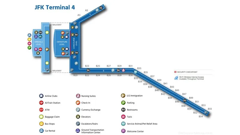 Sơ đồ Nh&agrave; ga T2 s&acirc;n bay quốc tế New York