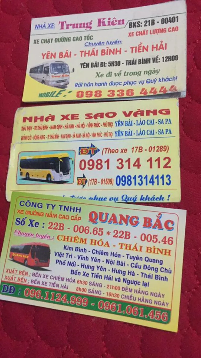 Xe Tuyên Quang, Yên Bái đi Thái Bình