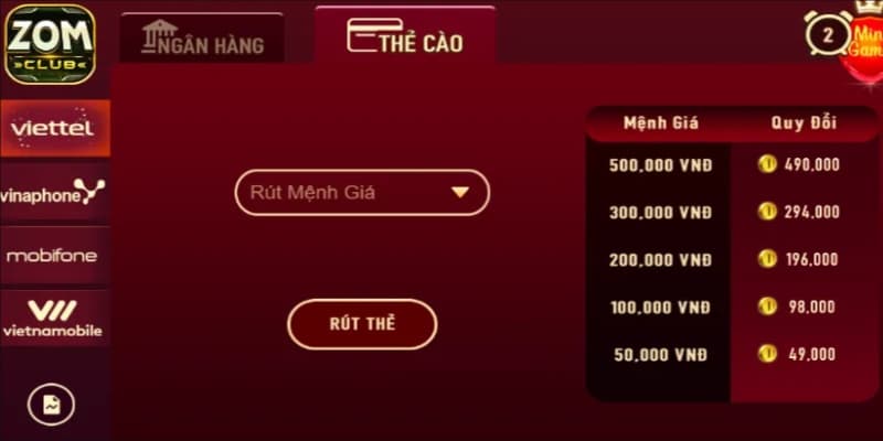 Các phương thức hỗ trợ rút tiền Zomclub