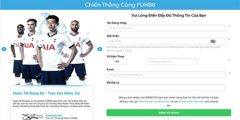 Các yêu cầu cần thiết khi đăng ký tại trang chủ Fun88