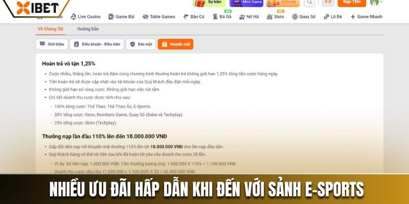 Người chơi được hưởng nhiều ưu đãi hấp dẫn khi đến với sảnh E-sports