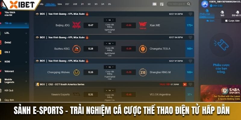 Sảnh E-sports - Trải Nghiệm Cá Cược Thể Thao Điện Tử Hấp Dẫn