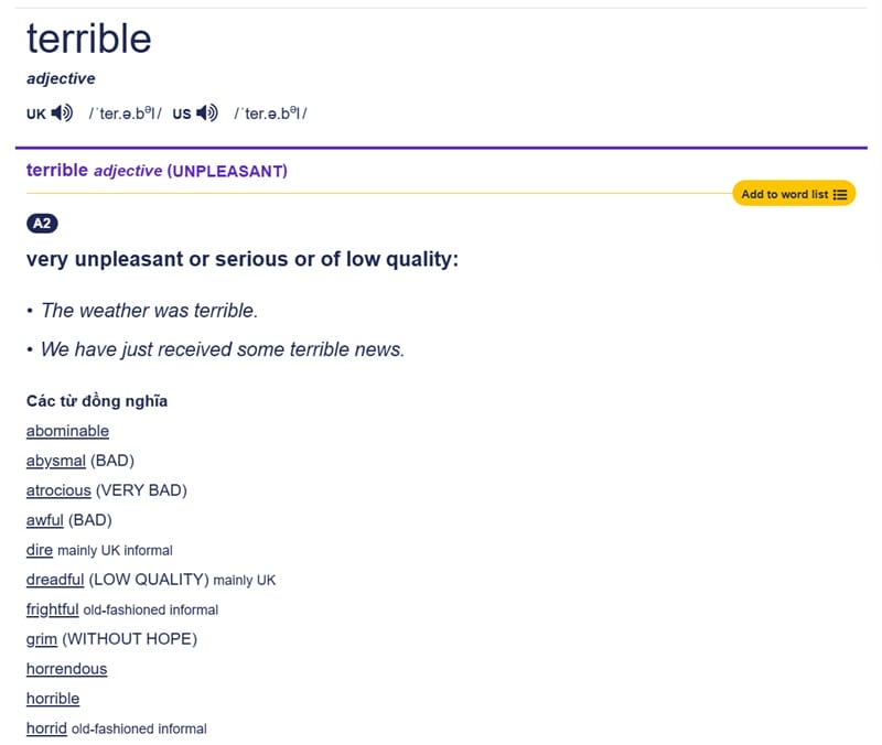 Khi terrible kết hợp với các giới từ khác nhau, ý nghĩa của nó sẽ thay đổi Khi terrible kết hợp với các giới từ khác nhau, ý nghĩa của nó sẽ thay đổi